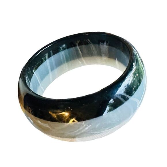 BAKELITE CATELIN 1940s Art Deco Bangle Bracelet Vintage Laminated Black Gray Bak - Picture 4 of 6